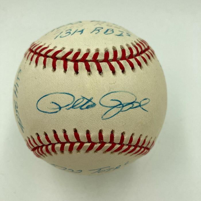 Pete Rose Signed Heavily Inscribed Career STAT Baseball Reggie Jackson COA