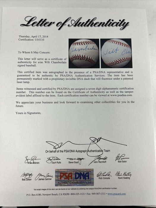 Beautiful Wilt Chamberlain Single Signed National League Baseball PSA DNA COA