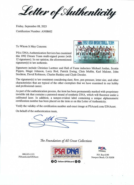 1992 Dream Team Olympics Team USA Signed Poster Photo Michael Jordan PSA DNA COA