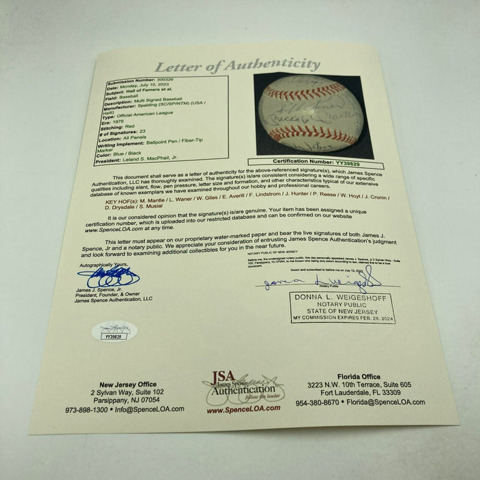 Mickey Mantle 1970's Hall Of Fame Induction Multi Signed Baseball JSA COA