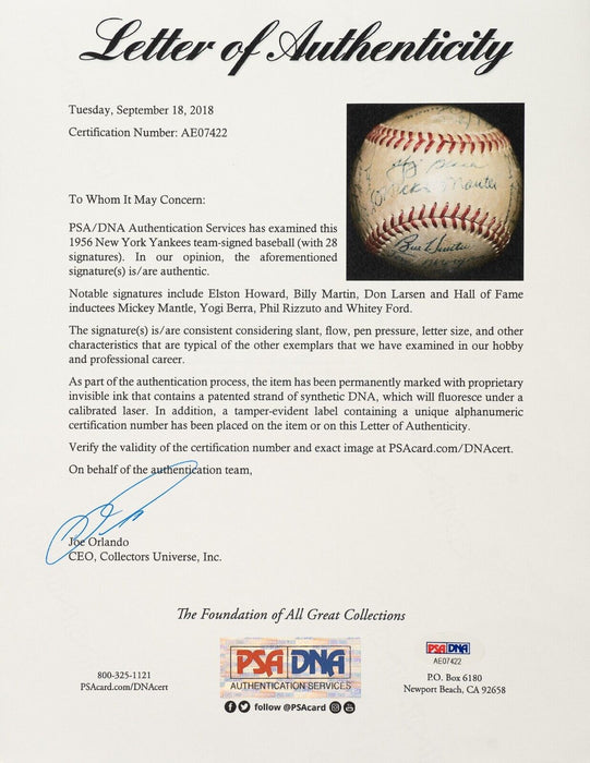 1956 New York Yankees World Series Champs Team Signed Baseball Mickey Mantle PSA