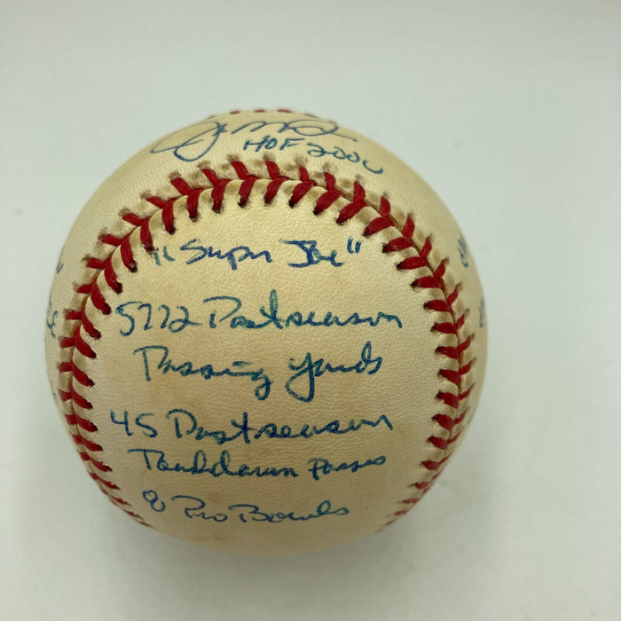 Joe Montana Signed Heavily Inscribed Career STAT Baseball Reggie Jackson COA