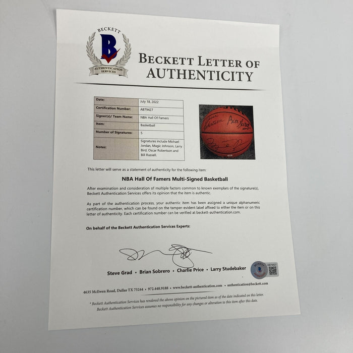 Michael Jordan Bill Russell Magic Johnson Larry Bird Signed Basketball UDA & PSA