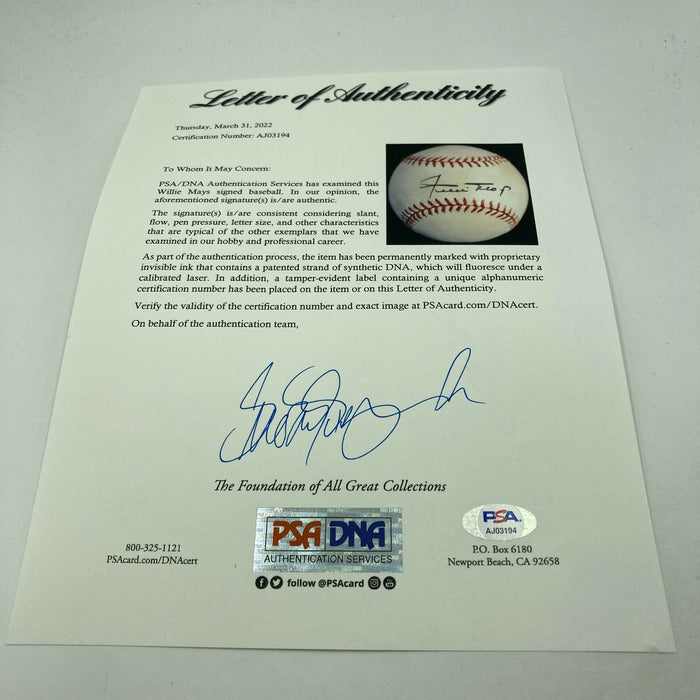 Willie Mays Signed Vintage Official National League Baseball PSA DNA COA