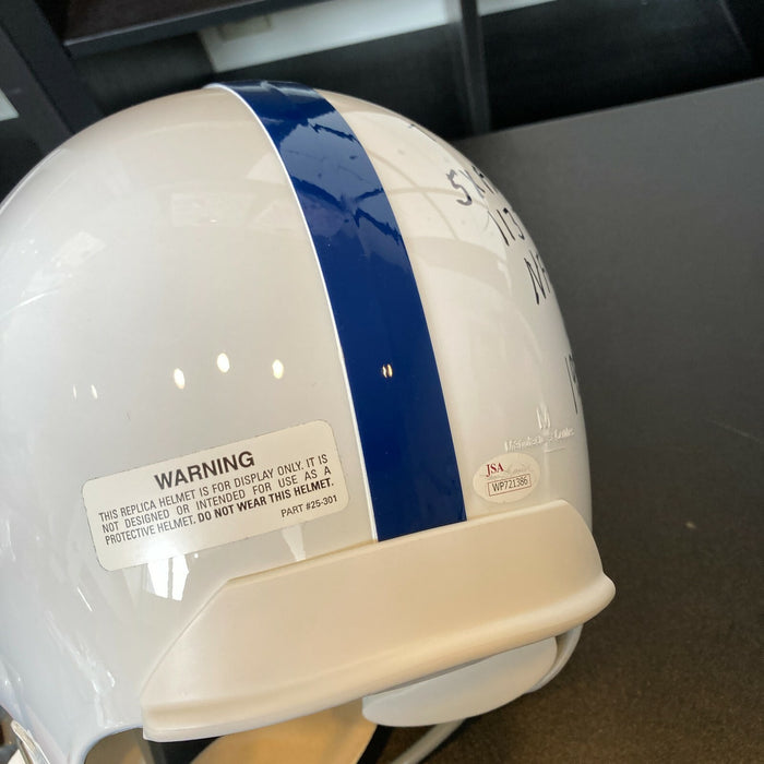 Lenny Moore Signed Heavily Inscribed Career STATS Baltimore Colts Helmet JSA COA