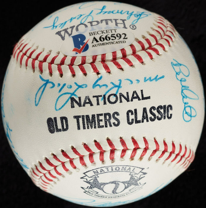 1980's Cracker Jack Old Timer's Classic HOF Multi Signed Baseball Beckett COA