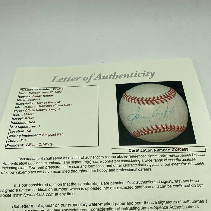 Sandy Koufax Signed Official National League Baseball With JSA COA