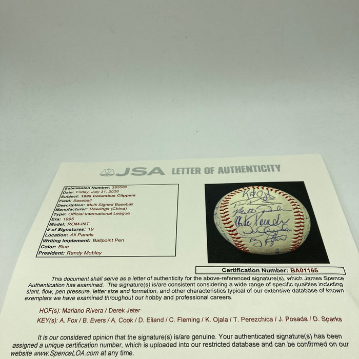 Derek Jeter Mariano Rivera Pre Rookie 1995 Columbus Clippers Signed Baseball JSA