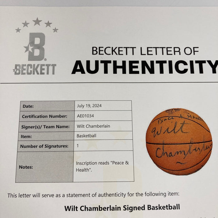 Wilt Chamberlain  "Peace & Health" Signed Vintage Rawlings Basketball PSA & BAS