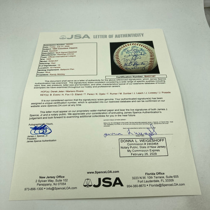 Derek Jeter Mariano Rivera Pre Rookie 1995 Columbus Clippers Signed Baseball JSA