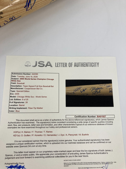 2005 Chicago White Sox World Series Champs Team Signed Baseball Bat JSA COA