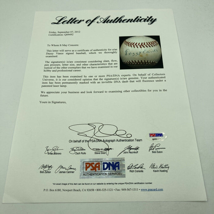 The Finest Dazzy Vance Single Signed National League Giles Baseball PSA DNA COA