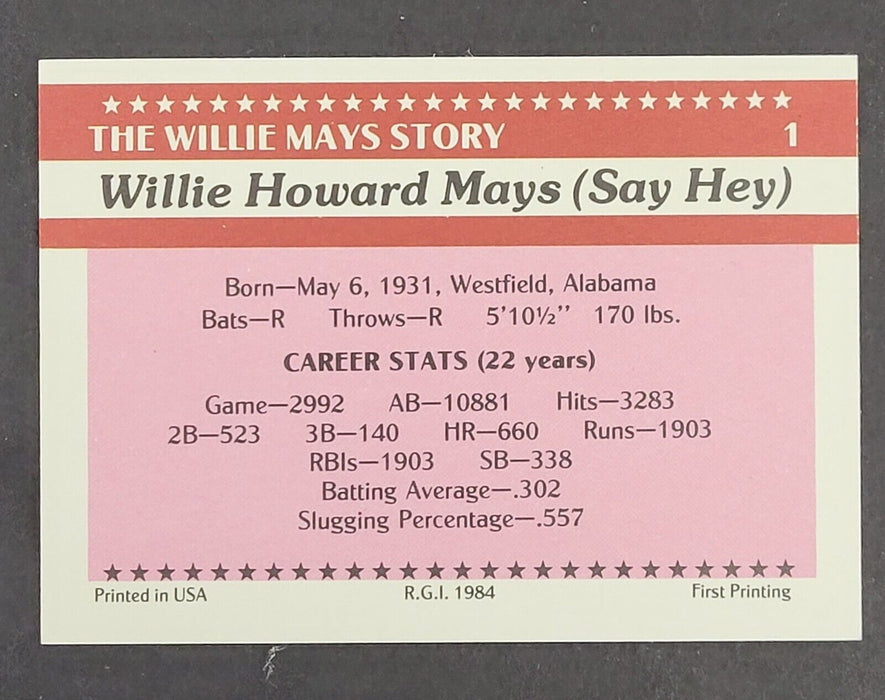 Willie Mays Autographed 1984 Galasso Story Card w/ Beckett LOA