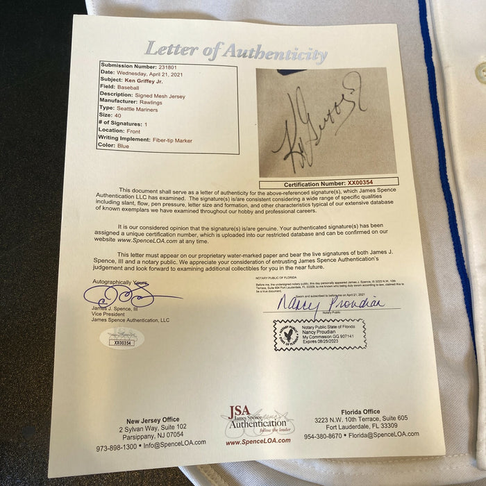 Ken Griffey Jr. Signed 1989 Seattle Mariners Rookie Game Model Jersey JSA COA