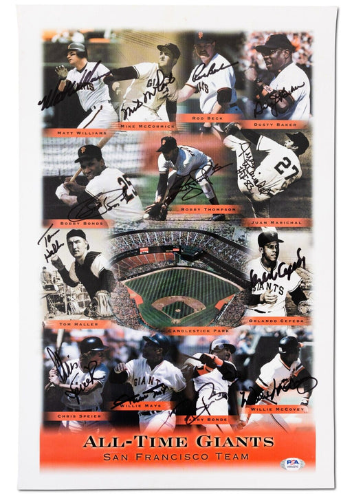 Willie Mays Barry & Bobby Bonds San Francisco Giants Legends Signed Poster PSA