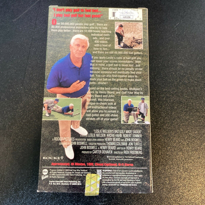 Leslie Nielsen Signed Autographed Bad Golf Made Easier VHS Movie With JSA COA