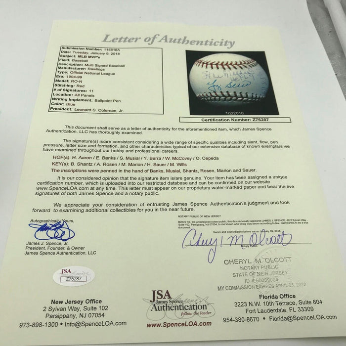 Rare Hank Aaron Ernie Banks Stan Musial MVP's Signed Inscribed NL Baseball JSA