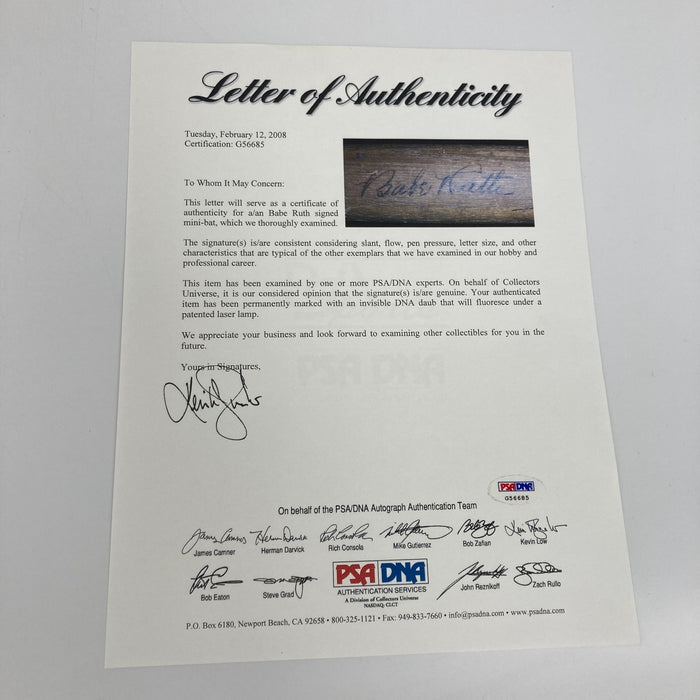 Babe Ruth Signed 1930's Louisville Slugger Mini Baseball Bat PSA DNA & Beckett