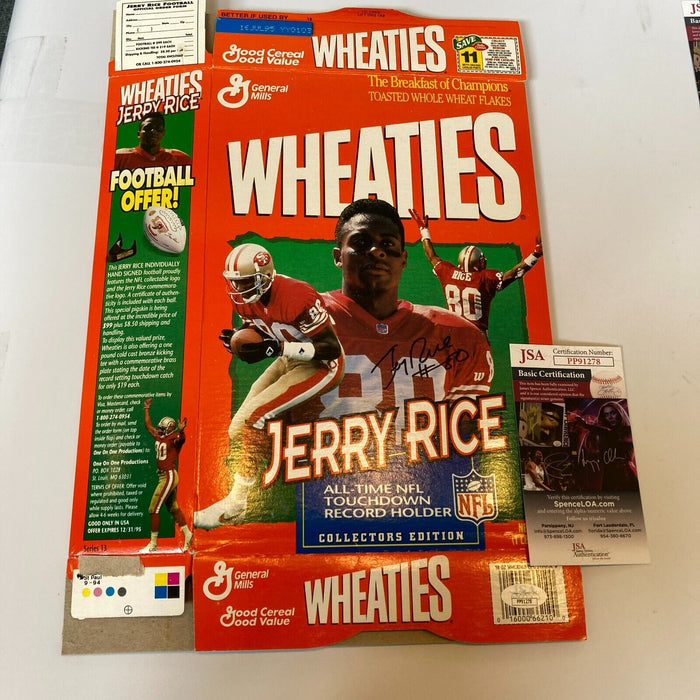 Jerry Rice #80 Signed Wheaties Cereal Box JSA COA