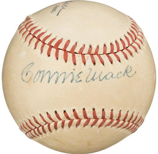 Connie Mack Single Signed Baseball With Photo Of Him Signing It Beckett COA