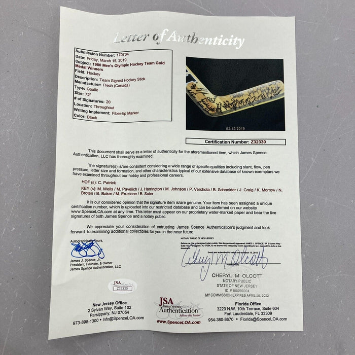 1980 "Miracle On Ice" Team USA Olympic  Team-Signed Hockey Stick JSA COA