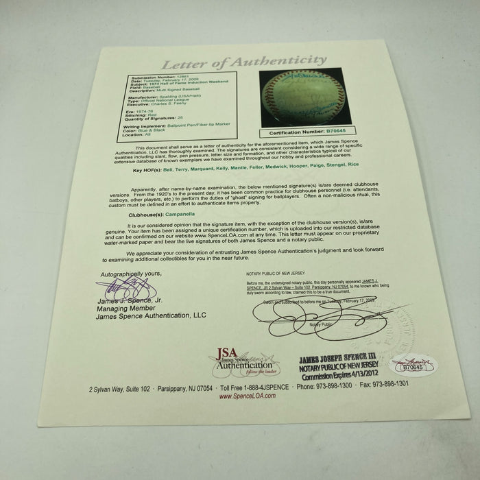 Mickey Mantle 1974 Hall Of Fame Induction Multi Signed Baseball JSA COA