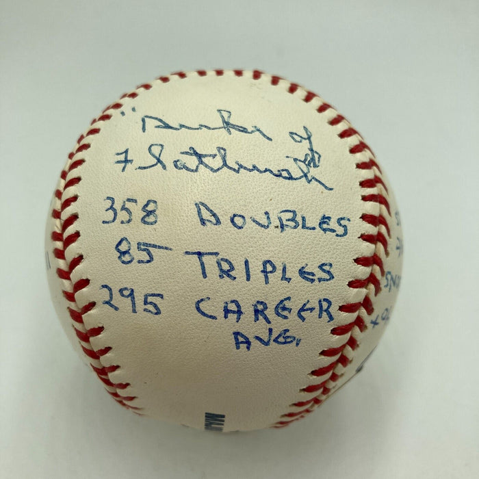 Duke Snider Signed Heavily Inscribed Career STAT Baseball Reggie Jackson COA