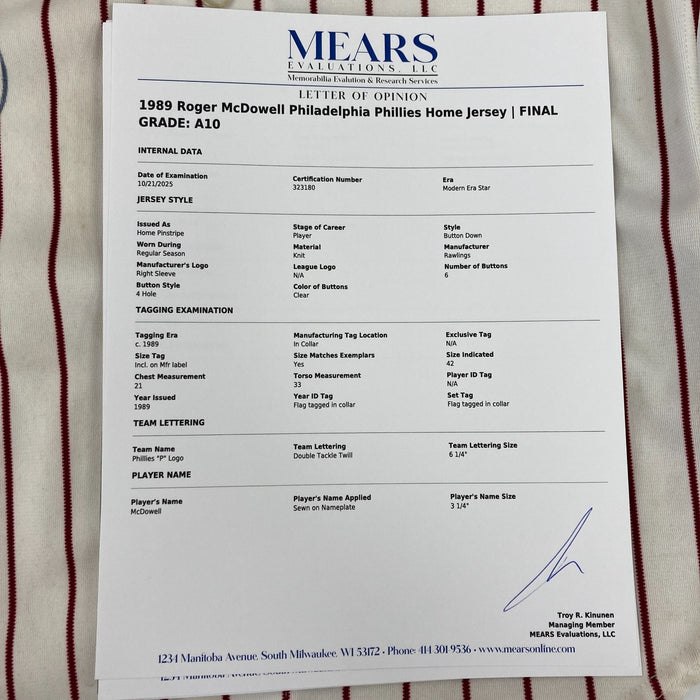 Roger McDowell 1989 Game Used Philadelphia Phillies Jersey MEARS A10 The Finest