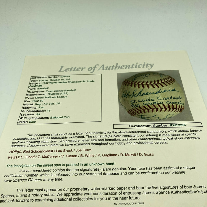 1969 St. Louis Cardinals Team Signed National League Baseball JSA COA