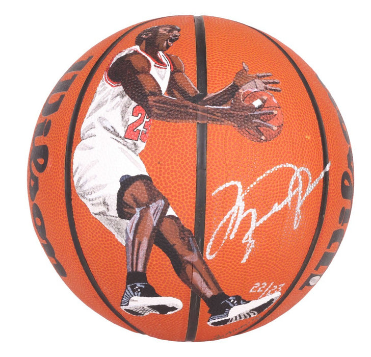 Stunning Michael Jordan Signed Hand Painted Art Basketball UDA Upper Deck #22/23