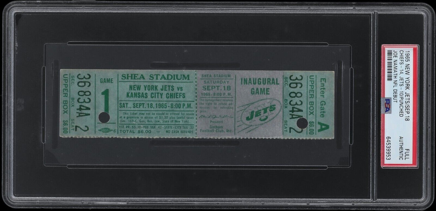 Joe Namath NFL Debut Full Ticket Sept. 18, 1965 One Of Two Known PSA