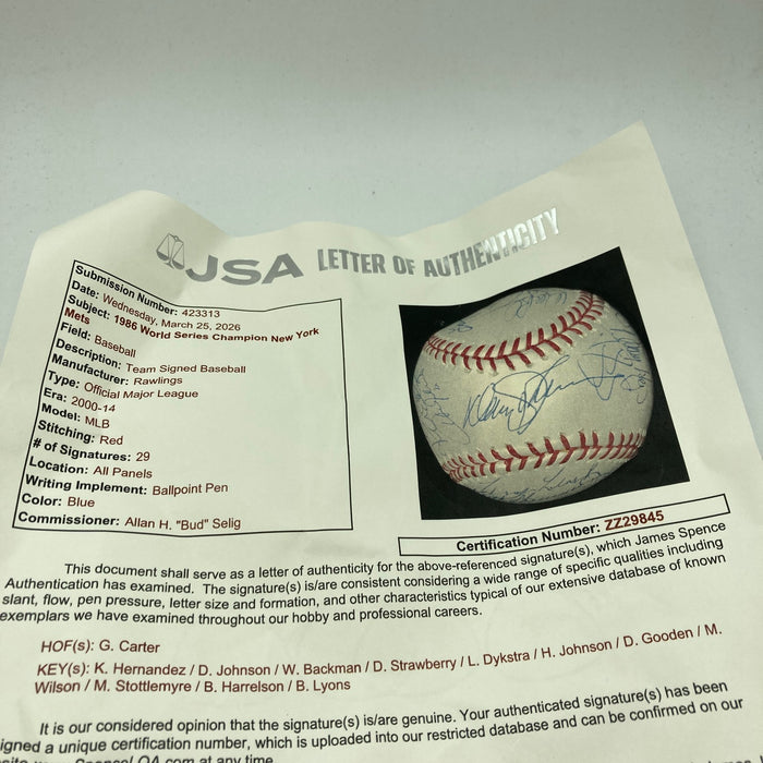 1986 New York Mets World Series Champs Team Signed MLB Baseball JSA COA