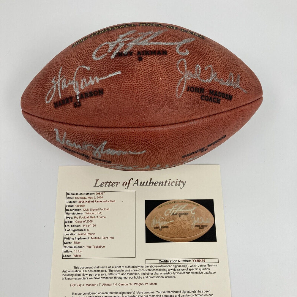 John Madden Troy Aikman 2006 Hall Of Fame Induction Signed Football JSA COA