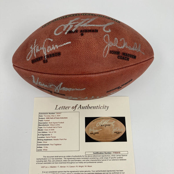 John Madden Troy Aikman 2006 Hall Of Fame Induction Signed Football JSA COA