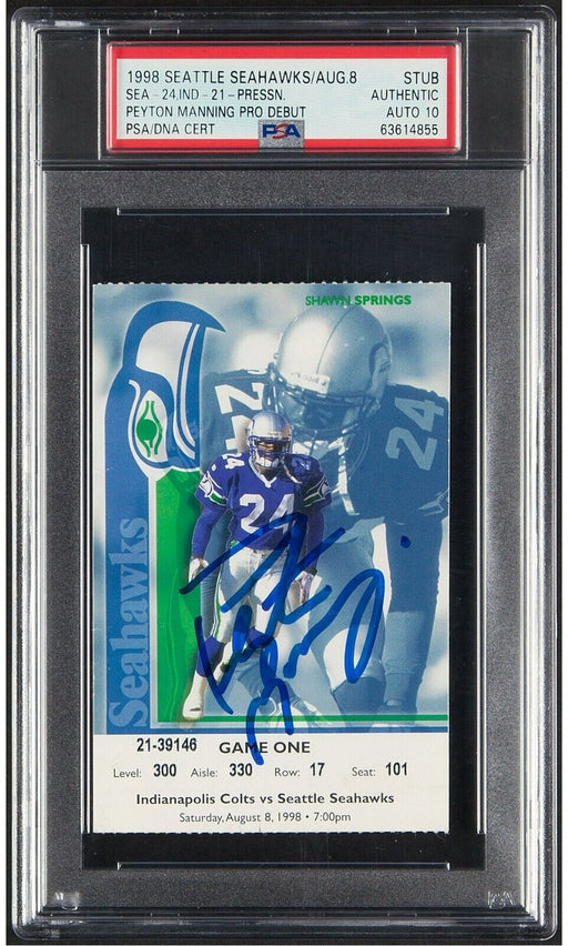 Peyton Manning Signed NFL Pro Debut Ticket Aug 8, 1998 PSA DNA 10