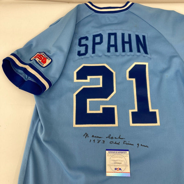 Warren Spahn Signed 1983 Old Timers Game Atlanta Braves Game Used Jersey PSA DNA
