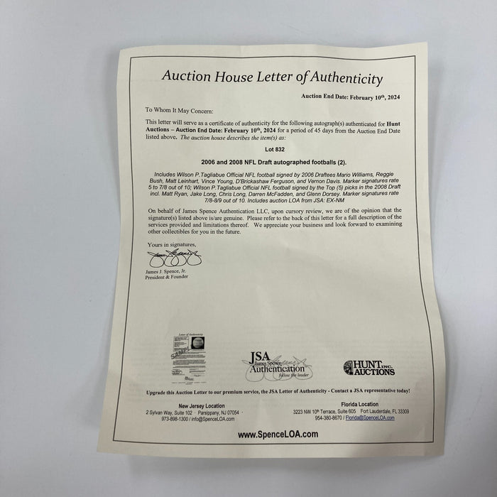 2006 Draft Signed Football Reggie Bush Vernon Davis Vince Young Matt Leinart JSA