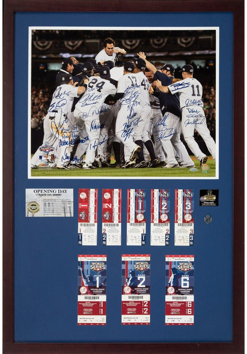 2009 New York Yankees World Series Champs Team Signed Photo & Tickets Beckett