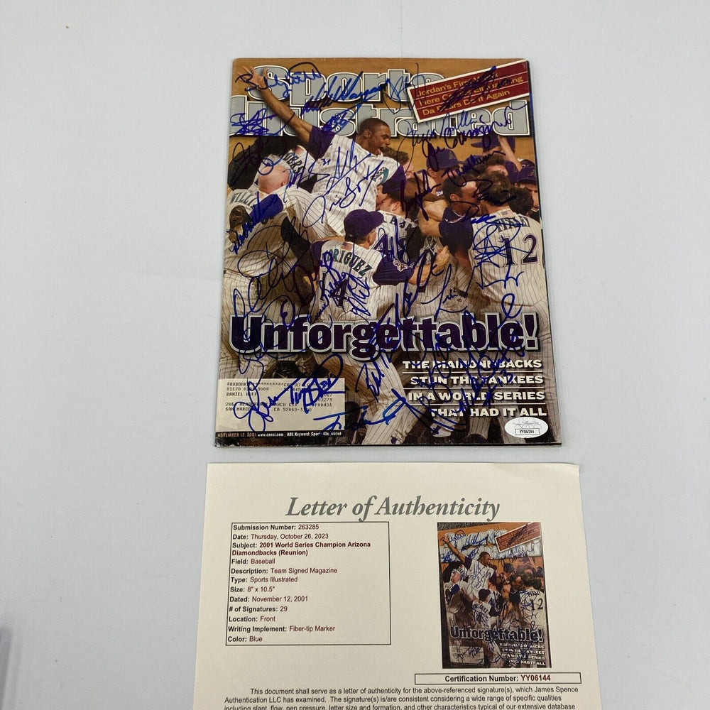 2001 Arizona Diamondbacks World Series Champs Team Signed Sports Illustrated JSA