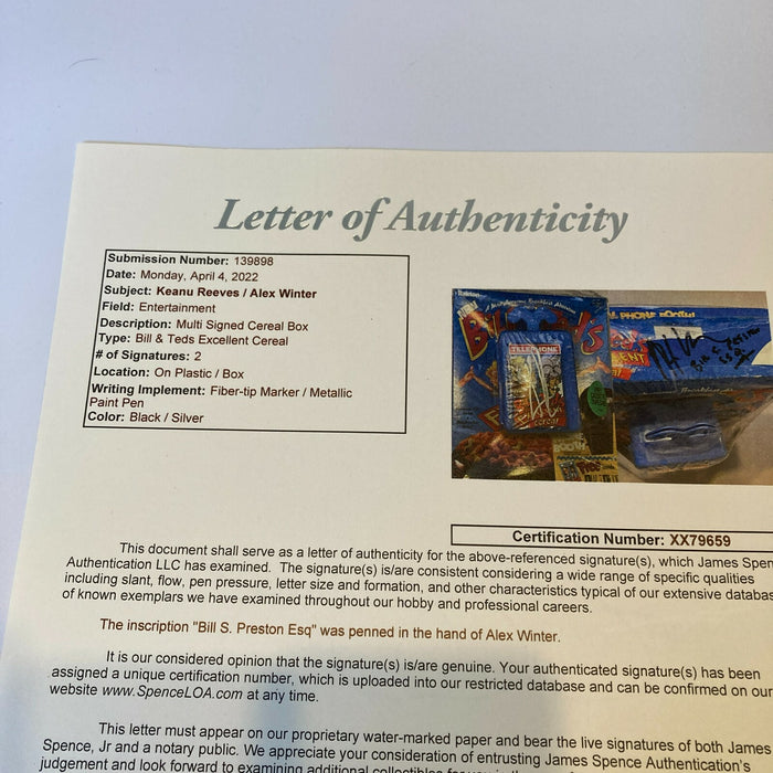 Keanu Reeves Alex Winter Bill & Ted's Excellent Adventure Signed Cereal Box JSA