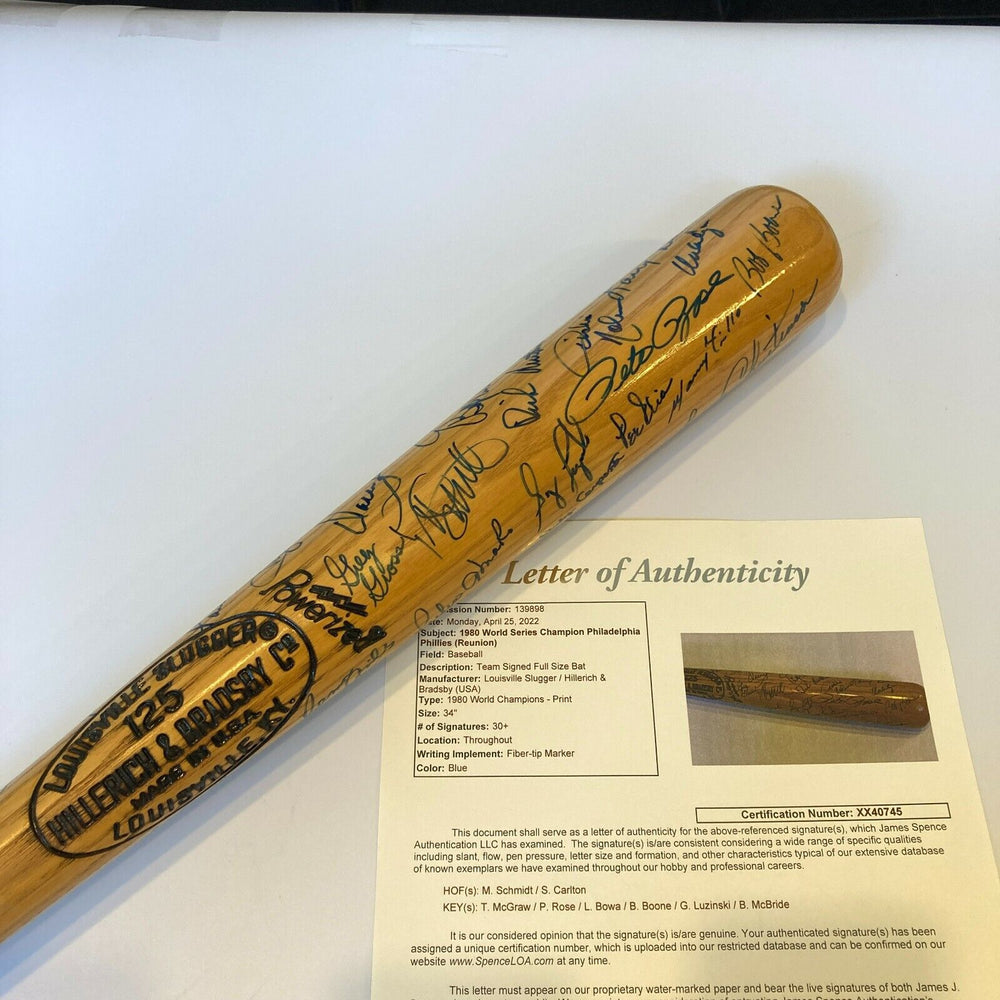 Beautiful 1980 Philadelphia Phillies World Series Champs Team Signed Bat JSA COA