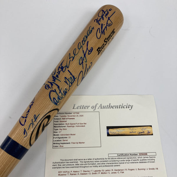 Hall Of Fame Multi Signed Baseball Bat 25 Sigs Chipper Jones JSA COA