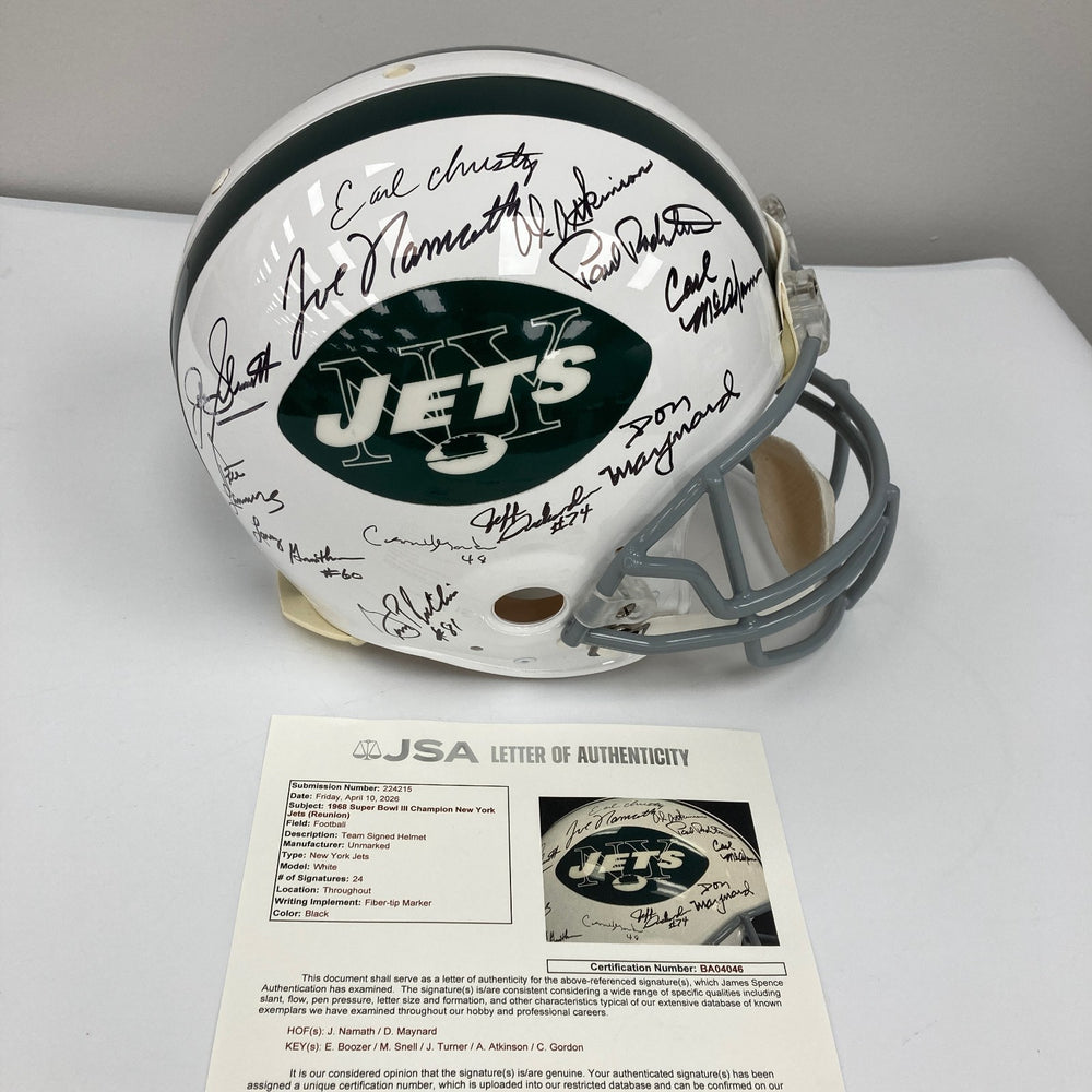 1969 New York Jets Super Bowl Champs Team Signed Authentic Game Helmet JSA COA