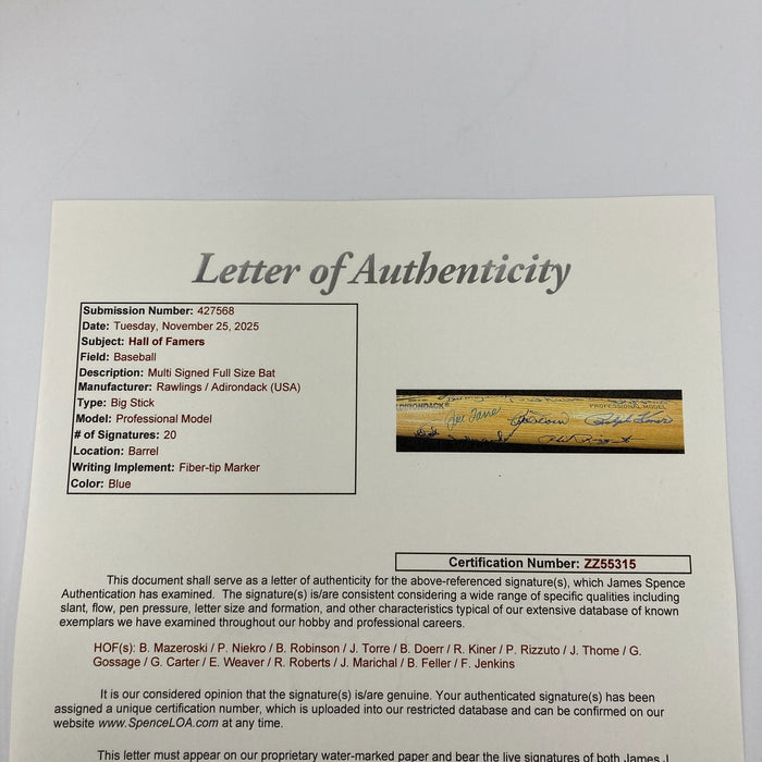 Hall Of Fame Multi Signed Baseball Bat 20 Sigs Kirby Puckett Gary Carter JSA COA