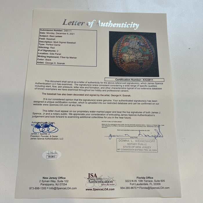 Don Larsen Perfect Game Hand Painted George Sosnak Folk Art Baseball 1/1 Signed