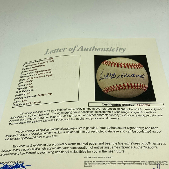 Nice Ted Williams Signed Official American League Baseball JSA COA