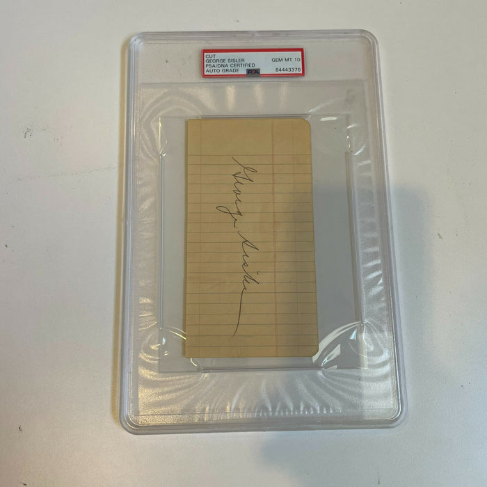 George Sisler Signed Autographed Large Index Card PSA DNA Graded GEM MINT 10