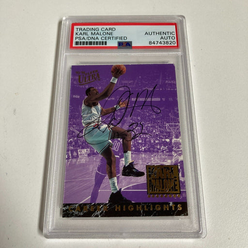 1993-94 Fleer Karl Malone Signed Promo Card With Fleer Stamp PSA DNA RARE