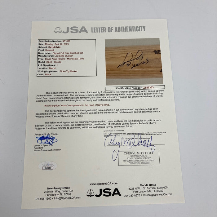 The Finest 1997 David Ortiz Rookie Signed Game Used Bat PSA DNA 9.5 1/1