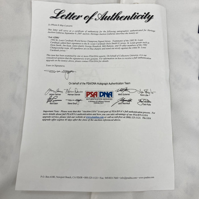 1982 St Louis Cardinals World Series Champs Team Signed Rawlings Jersey JSA COA